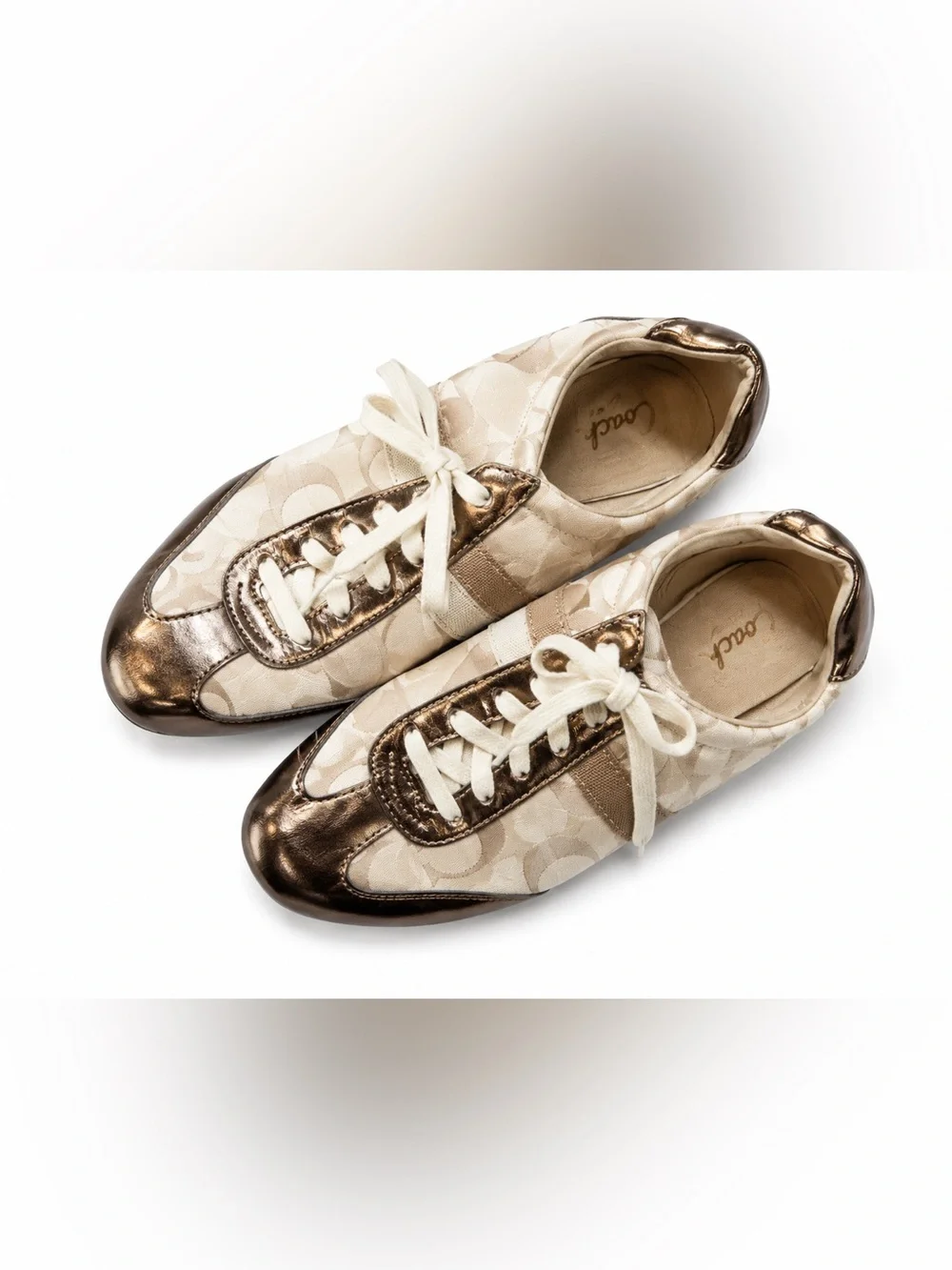 Coach Kinsley Signature Sneakers Metallic Gold Cream Shoes Women’s 7.5 Classic